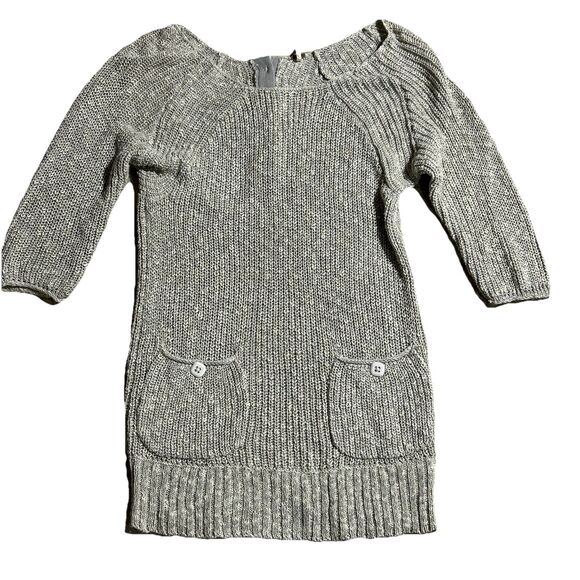 Free People Tunic Sweater Women's S Gray Knit Button Pockets Pullover 3/4 Sleeve - Picture 1 of 9